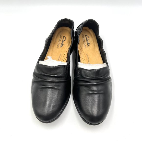 Clarks Womens Jenette Ruby Black Leather Slip On‎ Comfort Flats Loafers Shoes 6M - Picture 2 of 12